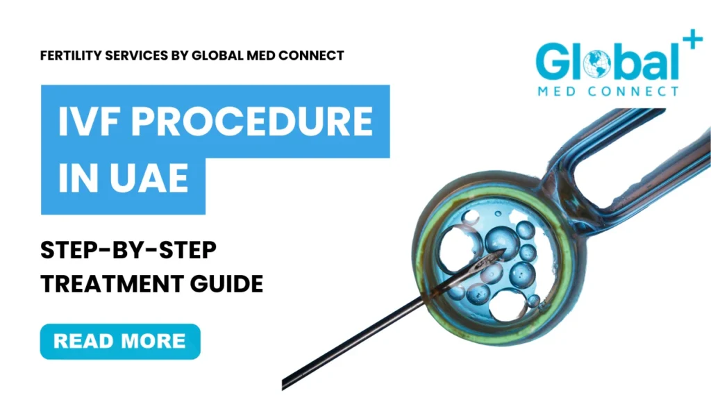 IVF procedure in UAE visual guide by Global Med Connect showing embryo fertilization process
