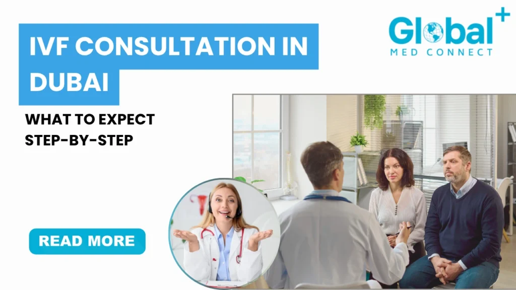 Doctor explaining IVF consultation process to a couple during a fertility visit in a Dubai clinic