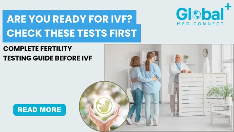 Pre-IVF tests UAE fertility testing process before IVF showing doctor consultation, couple discussion, and embryo concept for IVF preparation